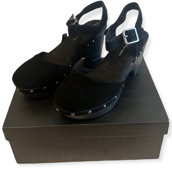 NWT House of Harlow Black Suede Clogs Cherub studded detail - Picture 9 of 11
